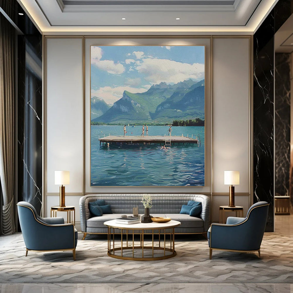 Lakeside Mountain Scene Art for Lakehouse Retreat & Nature - Lover’s Living Room DLZ1462