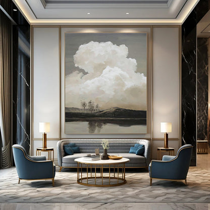Cloud - Filled Lake View Art for Waterfront Home Library & Nature - Inspired Lounge DLZ2139