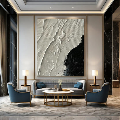 Black - White Textured Abstract Art for Industrial Studio & Monochrome Lounge DLZ1335