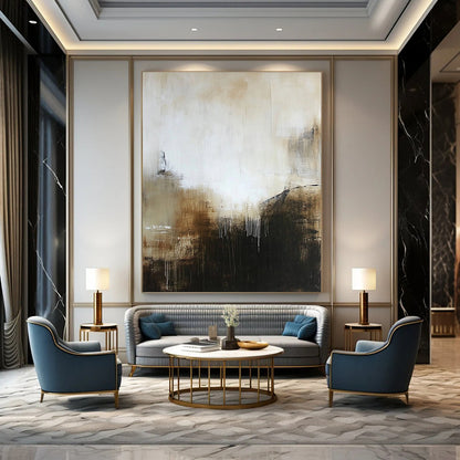 Beige and Brown Abstract Landscape for Rustic - Inspired Home & Cozy Library STSC618