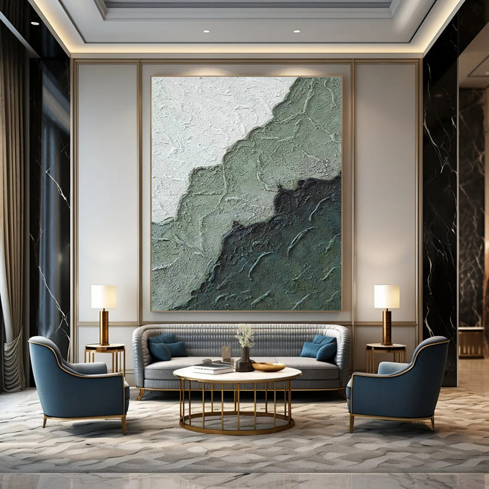Gray - White - Green Textured Abstract Art for Minimalist Bedroom & Contemporary Art Space DLZ1219