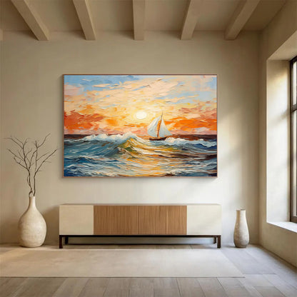 Sunset Sailboat Painting for Nautical - Themed Café DLZ3009