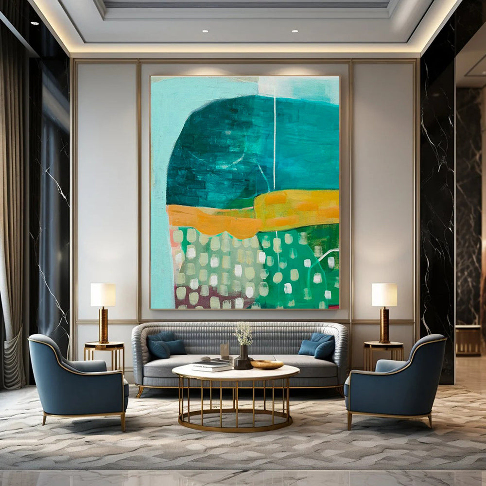 Blue - Green Geometric Art for Coastal Home Dining Rooms DLZ0094