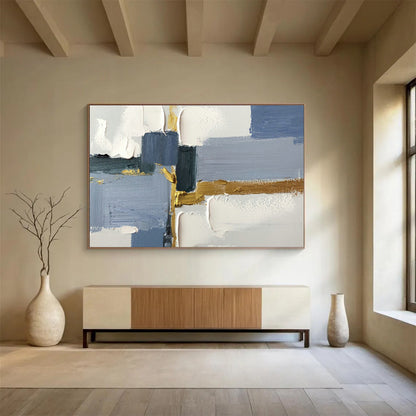 Blue - Gold Geometric Abstract Art for Bedroom Stylish Retreat DLZ2695