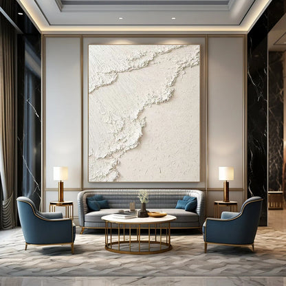White Textured Plaster - like Art for Minimalist Bedroom & Contemporary Wellness Space DLZ2192
