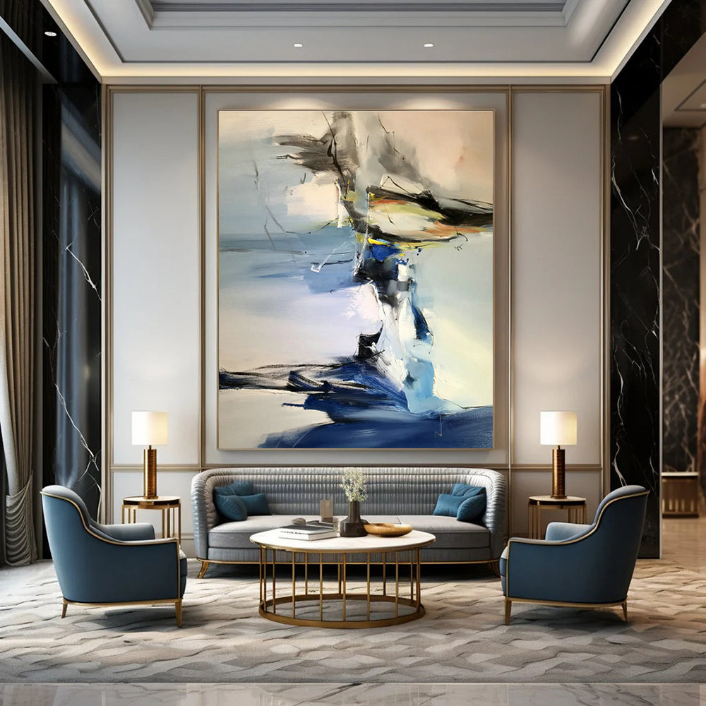 Blue - White Abstract Painting for Coastal Home Office & Seaside Yoga Studio DLZ1294