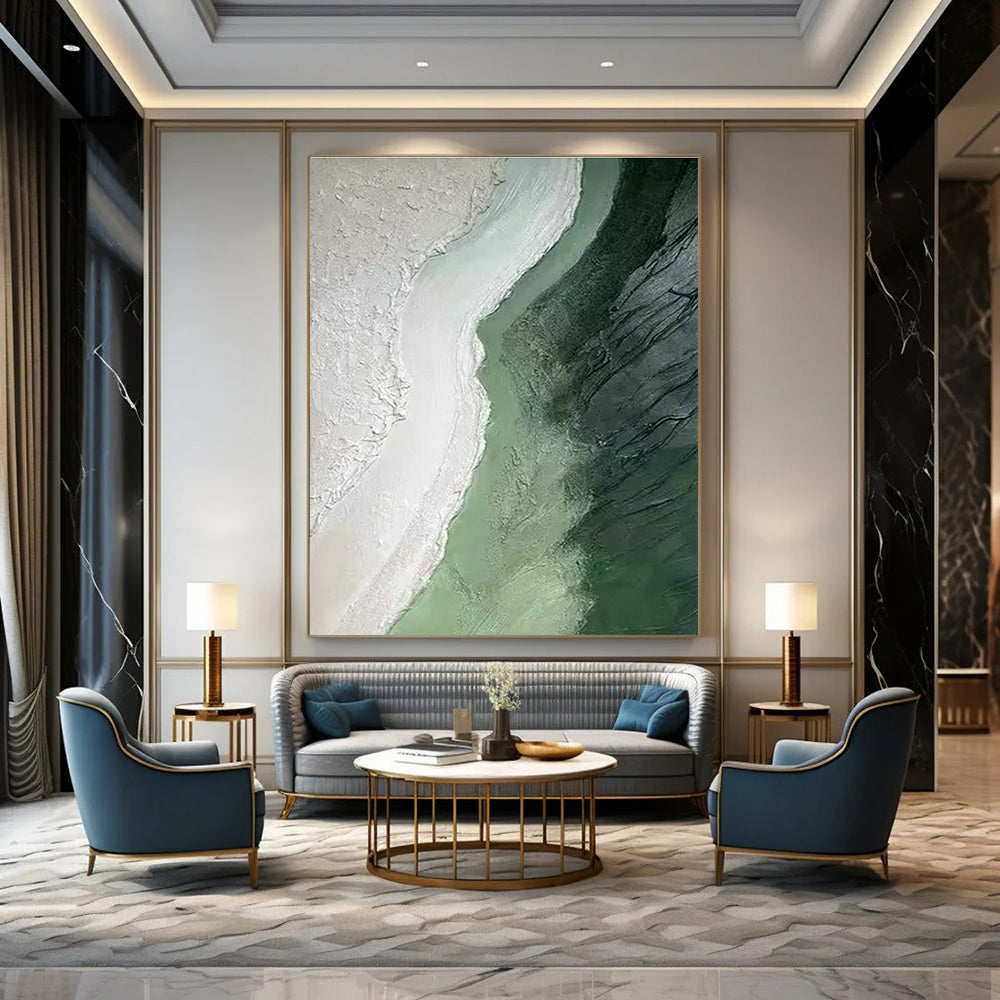 Green - White Abstract Landscape Art for Eco - Friendly Hotel & Art - Loving Retreat DLZ1835