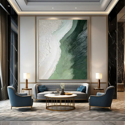 Green - White Abstract Landscape Art for Eco - Friendly Hotel & Art - Loving Retreat DLZ1835
