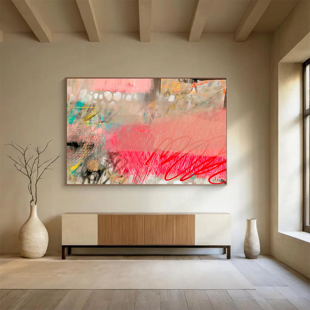 Pink - Gray Abstract Art for Minimalist Home Yoga Studio Corners DLZ2590