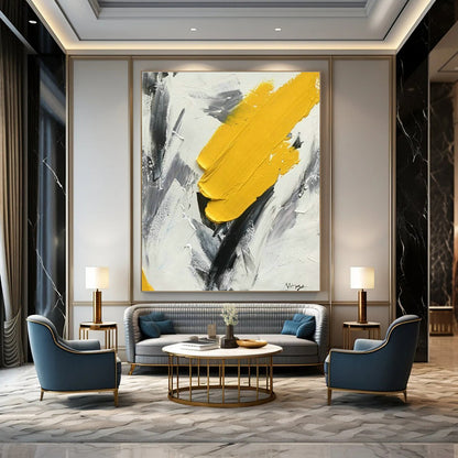 Yellow - Gray Brushstroke Abstract Art for Mid - Century Modern Living Room & Art Teacher’s Studio DLZ1457