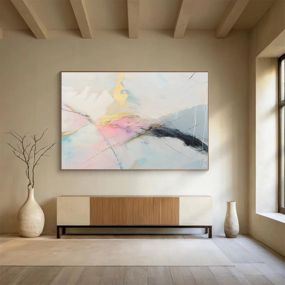 Gold - Pink Line Abstract Art for Elegant Bedroom DLZ2863