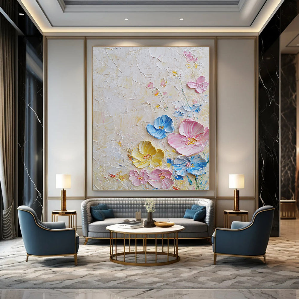 Pastel Textured Flowers Art for Shabby - Chic Nursery & Feminine - Inspired Living Room STSC1366