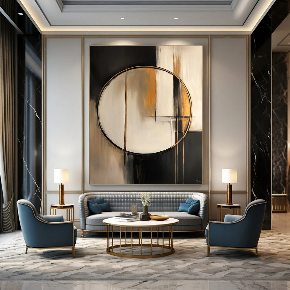 Gold - Accented Circular Abstract for High - End Boutique & Modern Dining Room STSC209