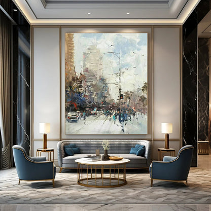 City Street Scene Oil Painting for Living Room & Office DLZ0345