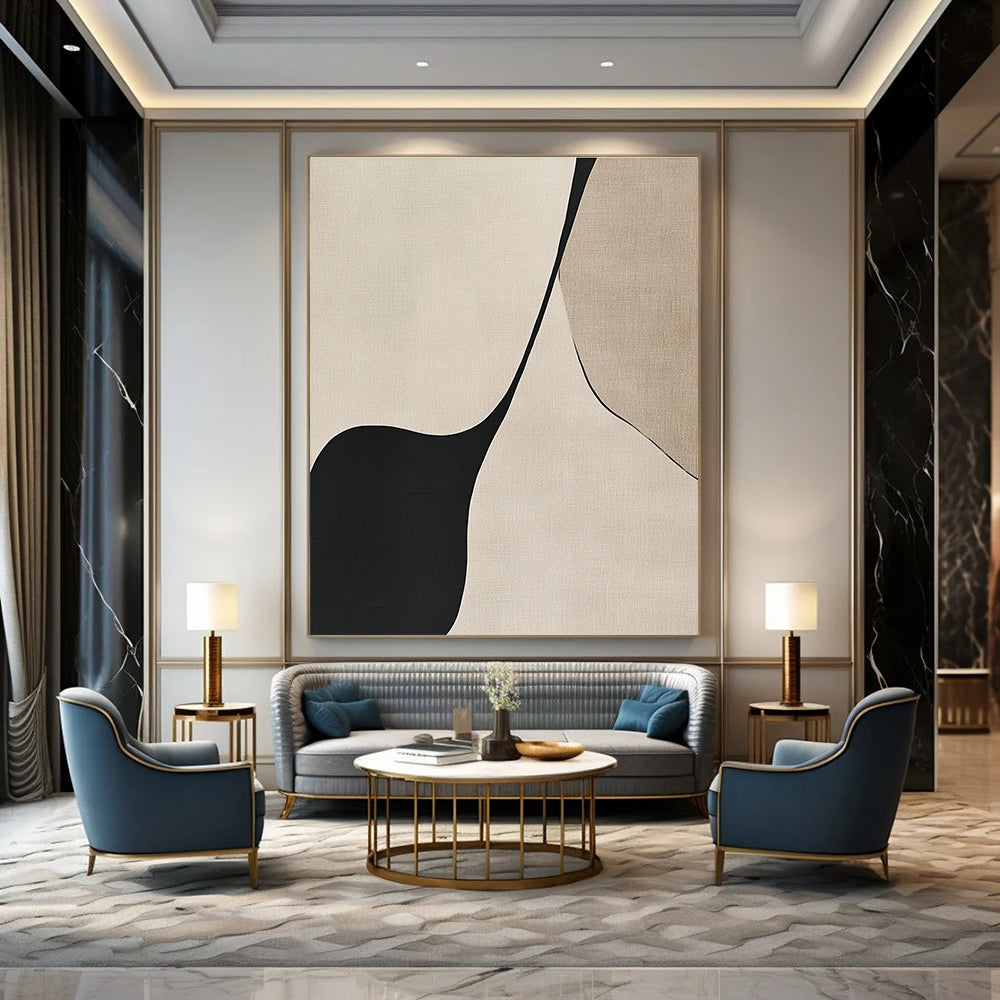 Black and Beige Curved Shapes Art for Modern Bedroom & Luxury Hotel Suite STSC1324