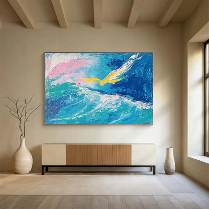 Yellow Bird Over Waves Art for Nautical Nursery & Adventure - Lover’s Study SC364