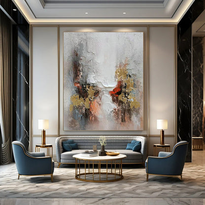 Colorful Gold - Accented Abstract Art for Luxury Hotel Suite & Home Dining Room DLZ1175