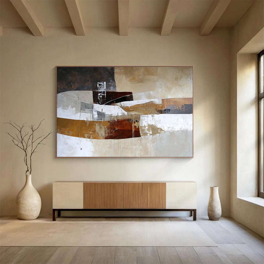 Earth - Toned Abstract Blocks Art for Minimalist Office & Industrial - Chic Café SC321