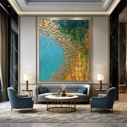 Blue - Green Autumn Landscape Art for Countryside Villa Living Rooms DLZ0067