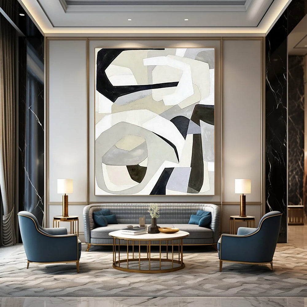 Gray - White Geometric Abstract Art for Minimalist Home & Creative Agency DLZ1148