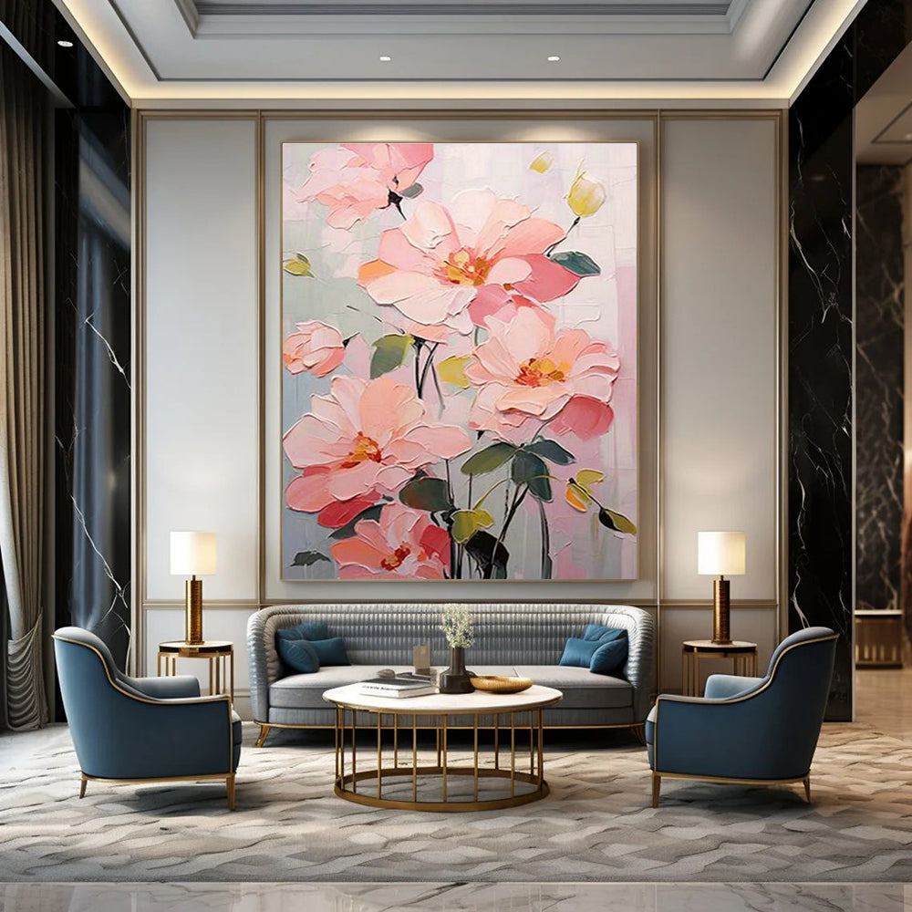 Pink Floral Painting for Bedroom & Entryway DLZ0353