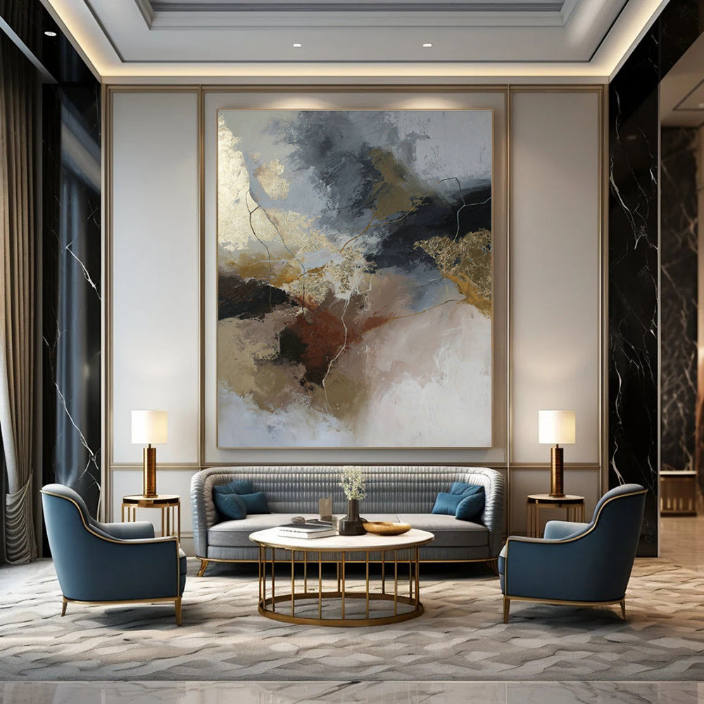 Gold, Brown & Gray Abstract Art for Rustic Winery Tasting Room & Luxury Boutique DLZ1024