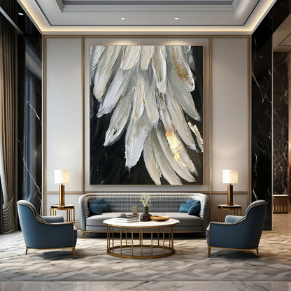 Gold - Accented White Feather Art for Bridal Suite & Luxury Bedroom DLZ0671