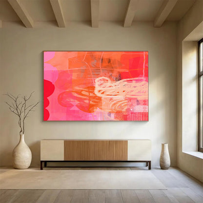 Pink - Orange Vibrant Abstract Art for Energetic Fitness Studios DLZ2451