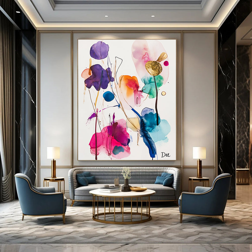 Colorful Floral Watercolor Abstract for Bohemian - Style Bedroom & Creative Studio STSC839