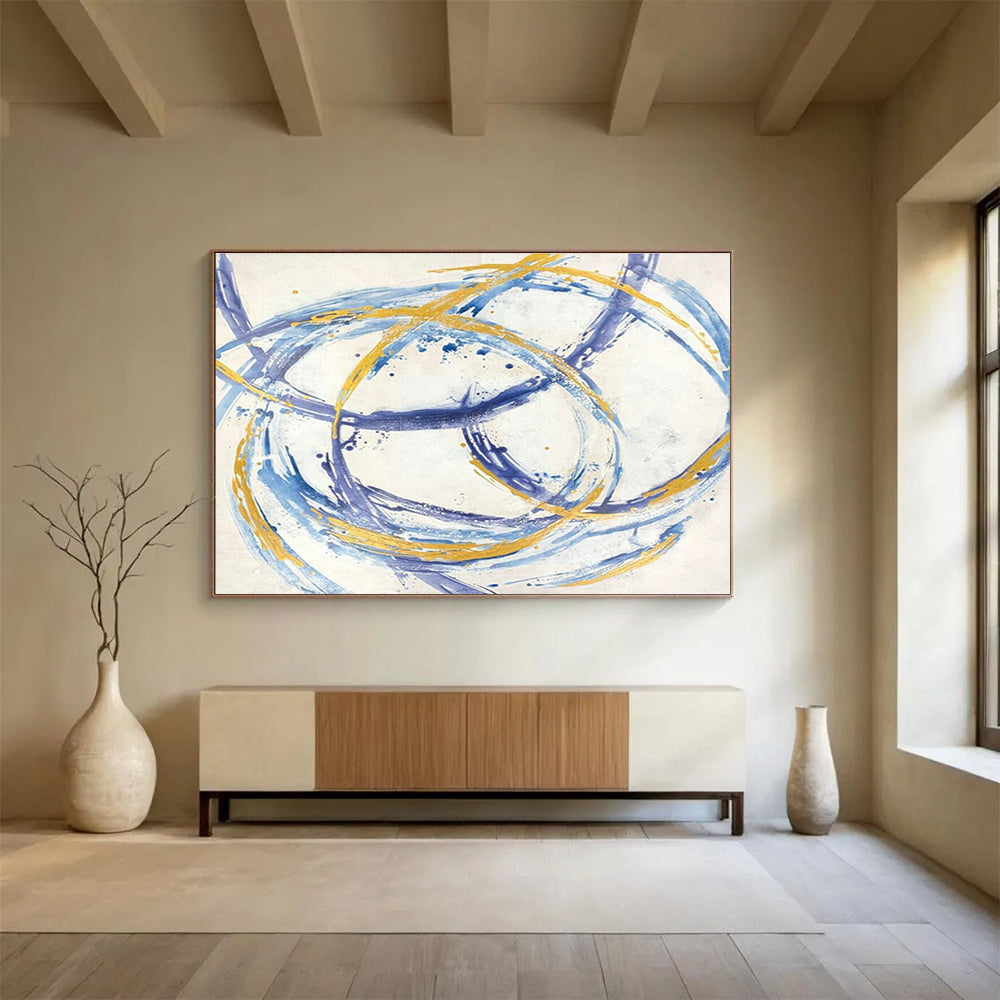 Blue - Gold Loop Abstract Art for Wellness Center Meditation Room Walls DLZ3231