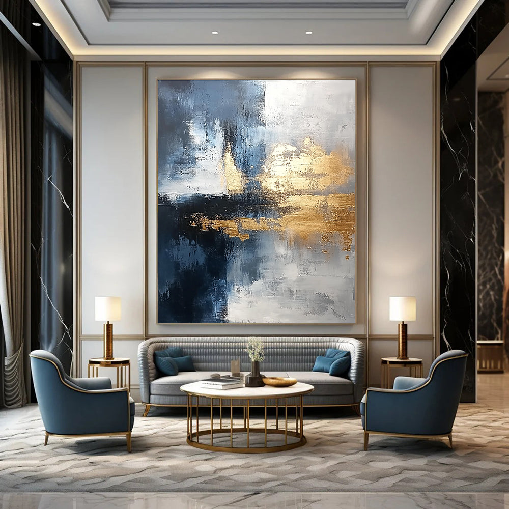 Blue and Gold Abstract for High - End Boutique & Art - Centric Dining Room STSC376