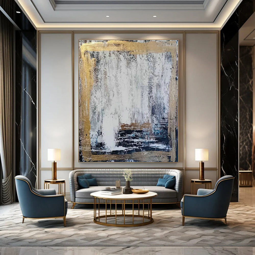 Gold - Framed Abstract Art for Luxury Hotel Lobby & Art - Centric Dining Room DLZ2113
