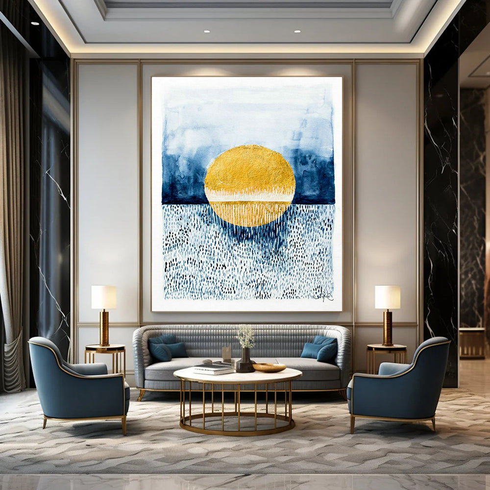 Gold - Blue Sunset Art for Coastal Home Bedroom Walls DLZ0101