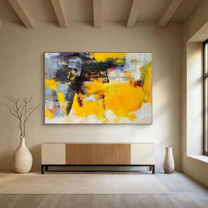 Yellow - Grey Clash Abstract Art for Modern Living Room DLZ2813