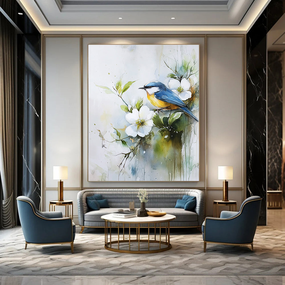 Blue Bird on Flowering Branch for Botanical - Themed Café & Nature Lover’s Bedroom STSC901