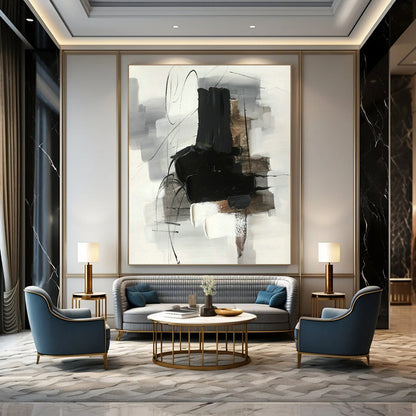 Simple Black - White - Gray Abstract Painting for Modern Studio & Monochrome Home DLZ1287