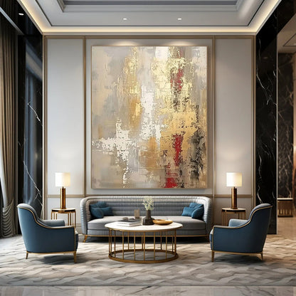 Gray - Gold - Red Abstract Art for Modern Penthouse & Sophisticated Art Salon DLZ1914