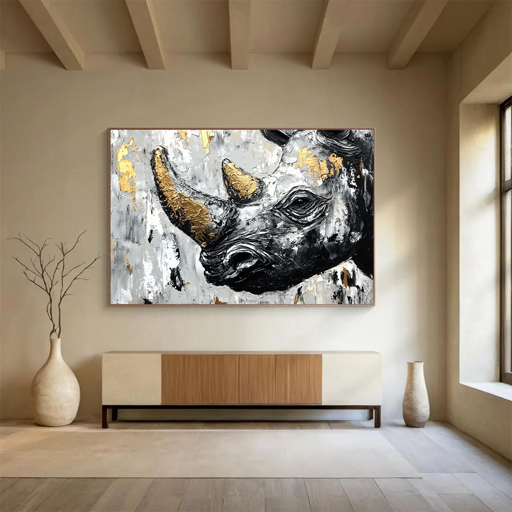 Textured Rhino Portrait Art for Safari - Themed Lounge & Art - Driven Office SC151