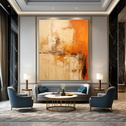Orange - Brown Abstract Art for Rustic Home Cabin & Art - Loving Restaurant DLZ1735