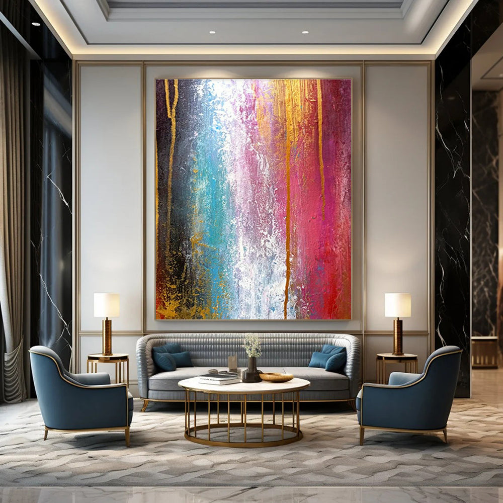 Colorful Gold - Accent Abstract Art for Luxury Hotel Lobby Entrance Walls DLZ0002