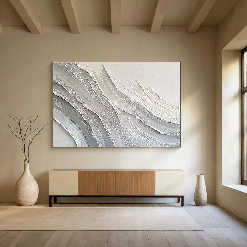 Textured Gray Waves Art for Minimalist Living Room & Contemporary Office SC451