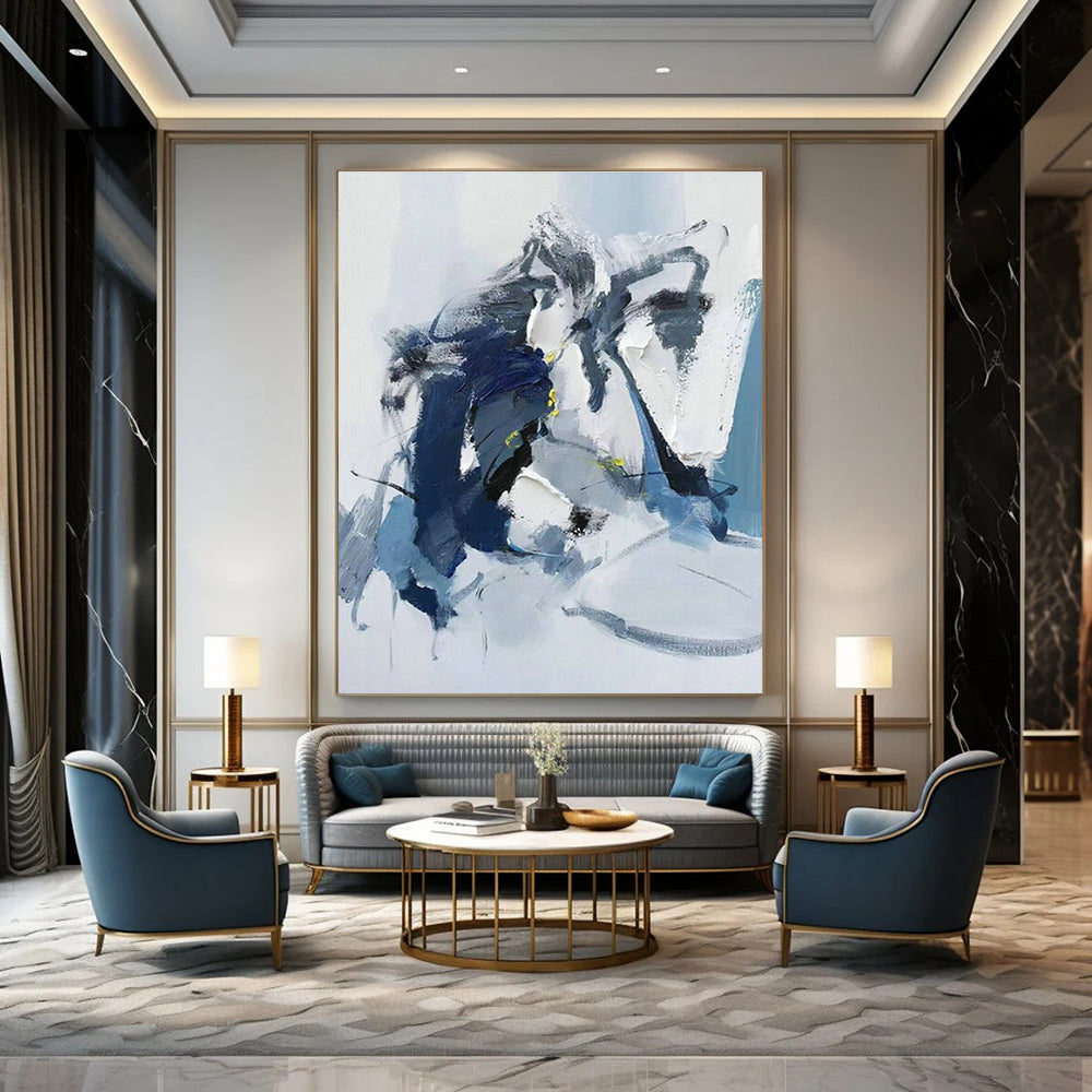 Blue - Gray - Yellow Abstract Art for Minimalist Bedroom & Creative Studio DLZ1662