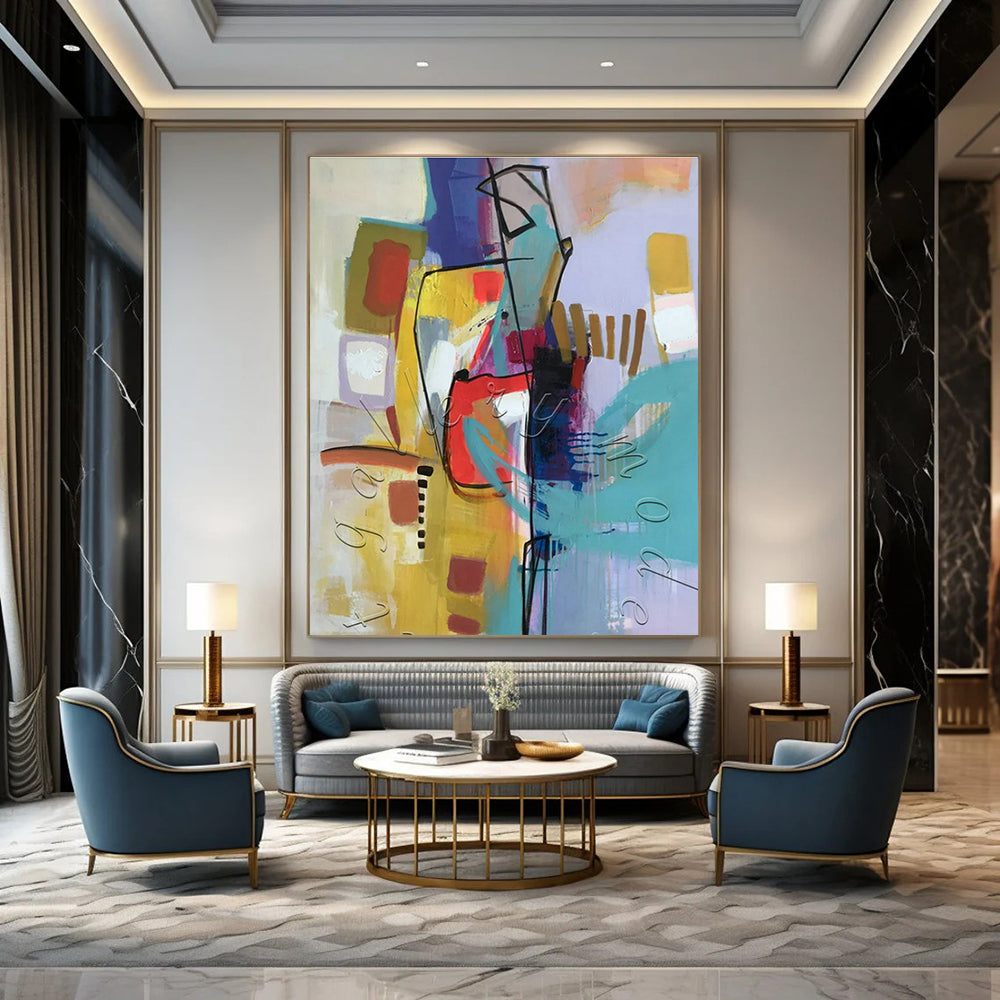 Colorful Geometric Abstract Art for Art Gallery Café & Modern Home Living Room DLZ1776