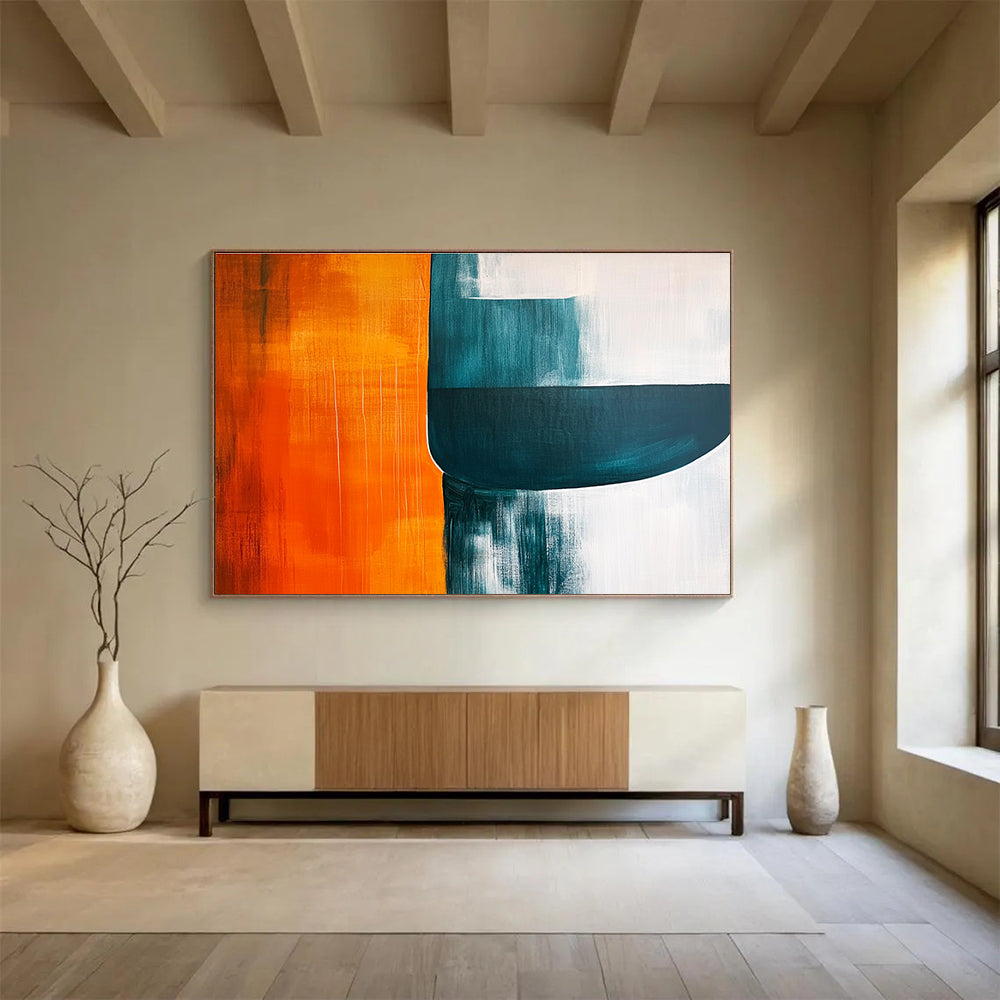 Orange - Teal Abstract Shapes Art for Vibrant Retail Store & Creative Team Office SC249
