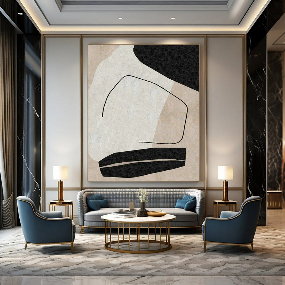 Beige - Black Abstract Art for Minimalist Bedroom & Art Gallery Corridor DLZ2049