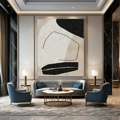 Beige - Black Abstract Art for Minimalist Bedroom & Art Gallery Corridor DLZ2049