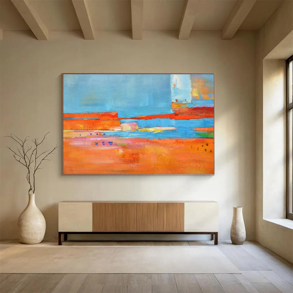 Energetic Orange - Blue Contrast Abstract Art to Ignite Vibrancy in Your Living Space Gatherings DLZ2792