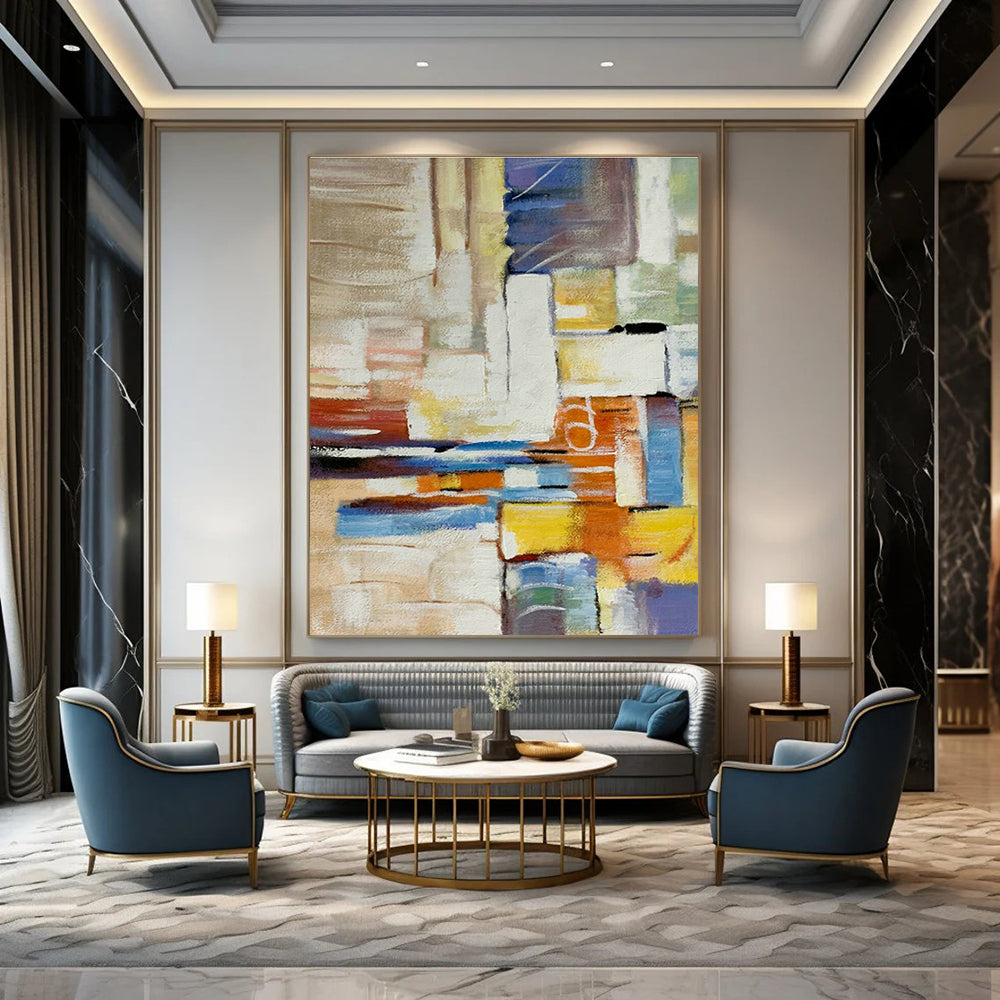 Colorful Block Abstract Art for Modern Family Room & Creative Coworking Space DLZ0777