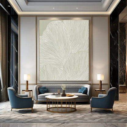 Line - Drawn Leaves on Green Minimalist Botanical Art for Scandinavian - Style Home & Calm Home Office STSC1483