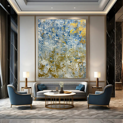Blue & Gold Abstract Art for Luxury Hotel Lobby & Coastal Home DLZ2381